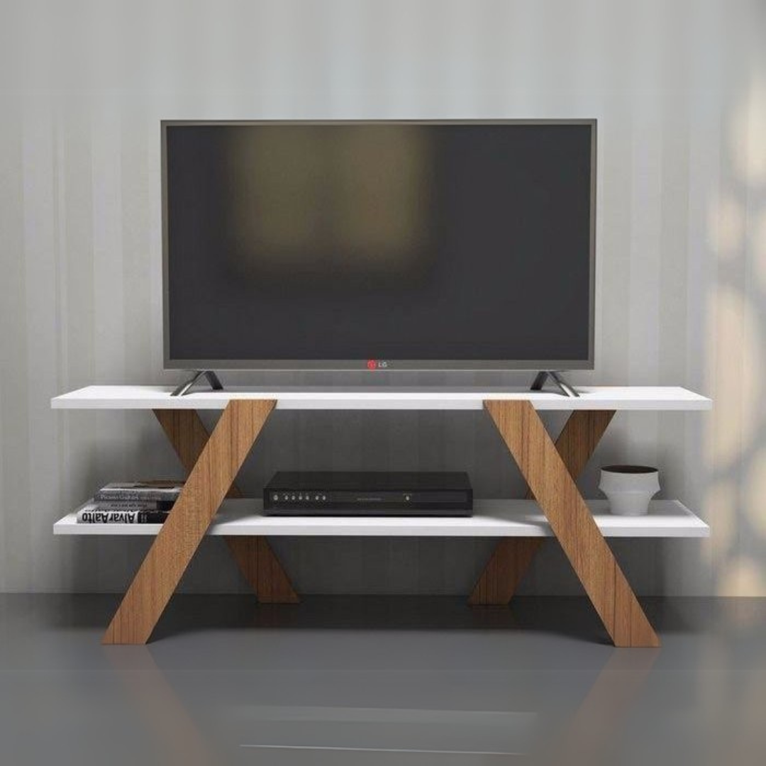 Tv Unit White & Wooden - 120 x 30 x 50 cm | TV6