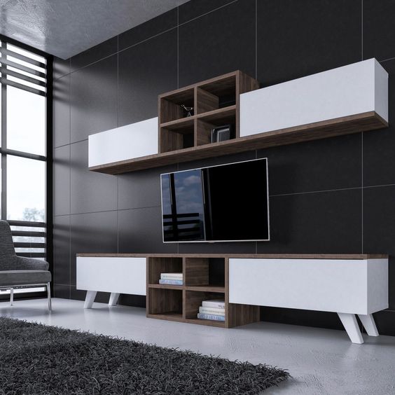 Tv Unit White & Brown - 220 x 40 x 40 cm | TV29