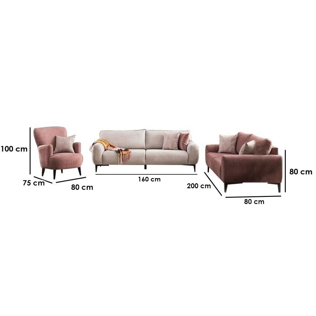 Sofa Set - Off white x Pink | V52-SA3